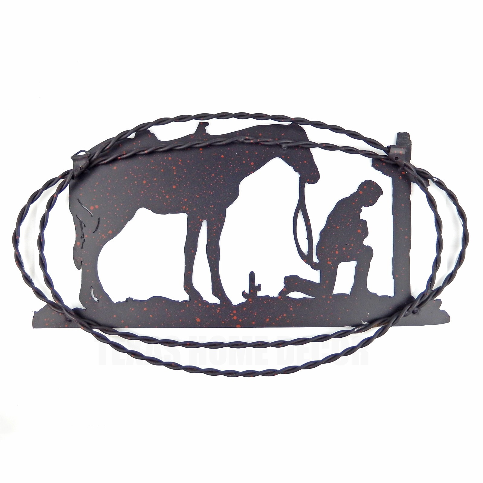 Praying Cowboy Kneeling at Cross with Horse Rustic Metal Western Wall Decor