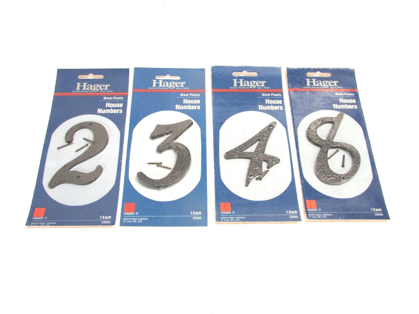 NOS! VINTAGE HAGER 3-1/2″ HOUSE NUMBERS, BLACK HAMMERED PLASTIC