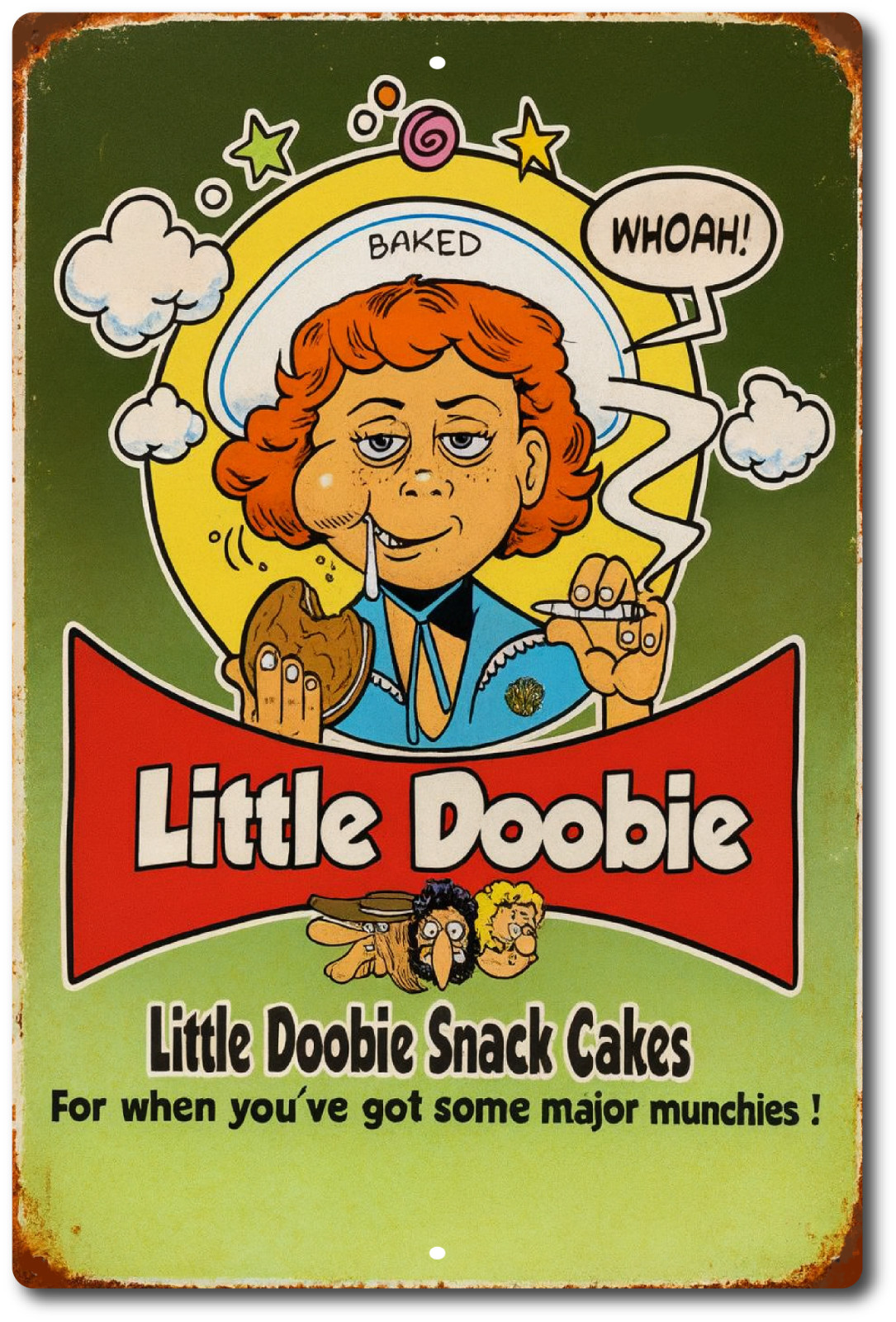 Little Doobie Snack Cakes Sign Funny Weed Munchies Rustic Metal Stoner Humor