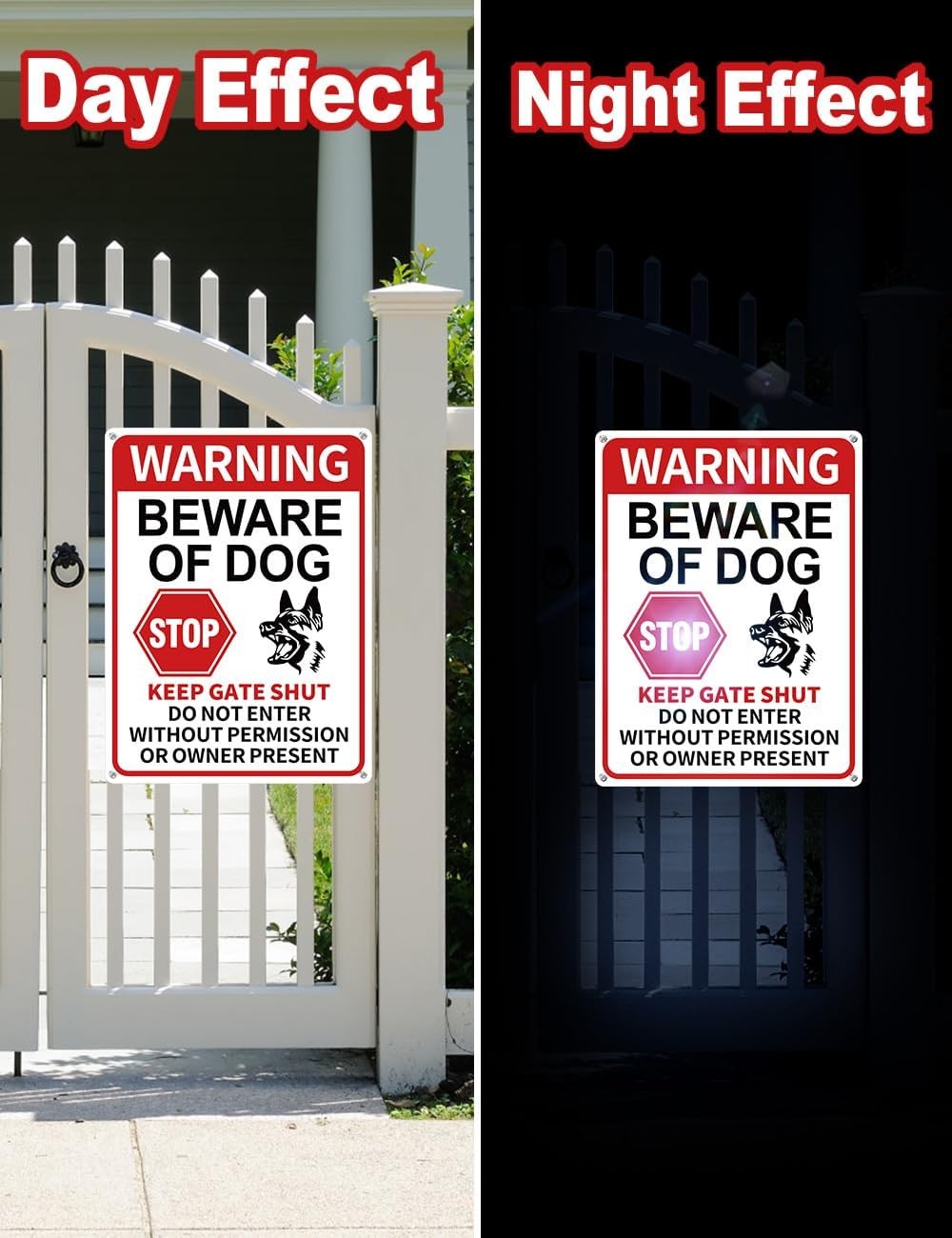 2-Pack Reflective Beware of Dog Signs – 13×10″ Aluminum Fence or Gates Warning