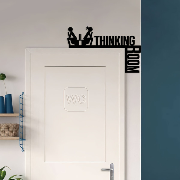 Funny Thinking Room Door Corner Decor Couple Toilet Silhouette Bathroom Sign