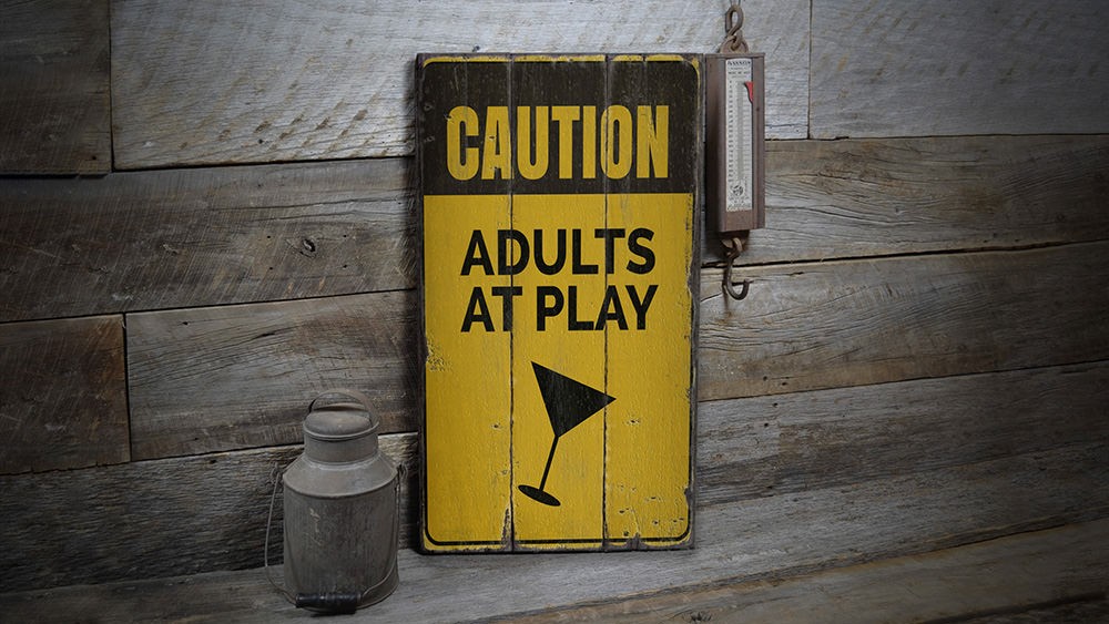 Adults at Play Novelty Distressed Sign, Personalized Wood Sign