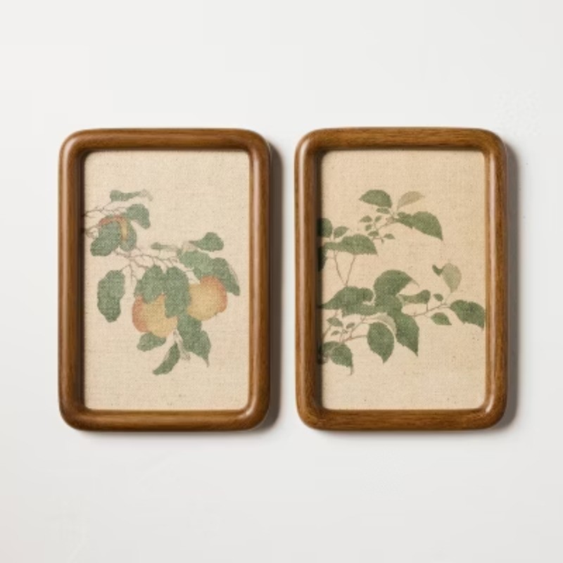 2pk 7"x10" Leafy Fruit Set Wall Art Framed