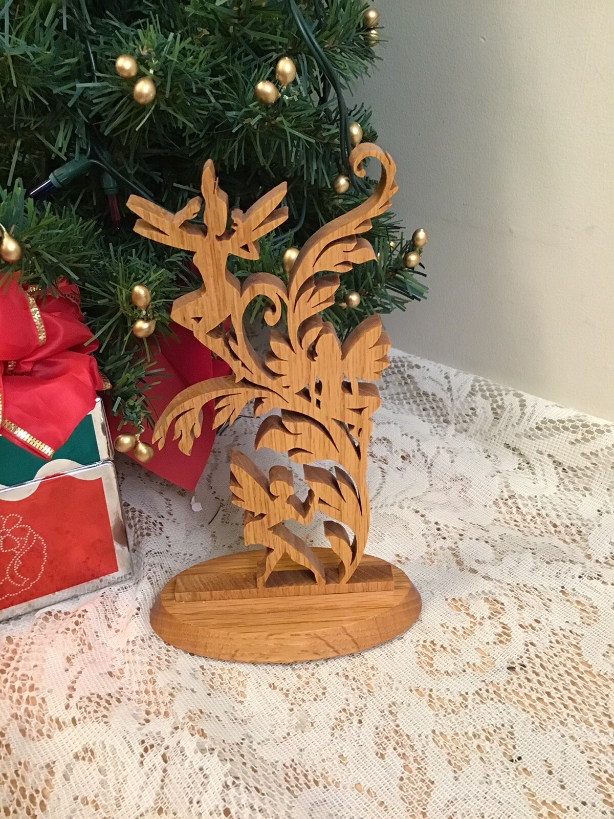 3 Fairies In Tree Wood Plaque- Scroll Saw Art – Handcrafted – 8 1/2 X 5”