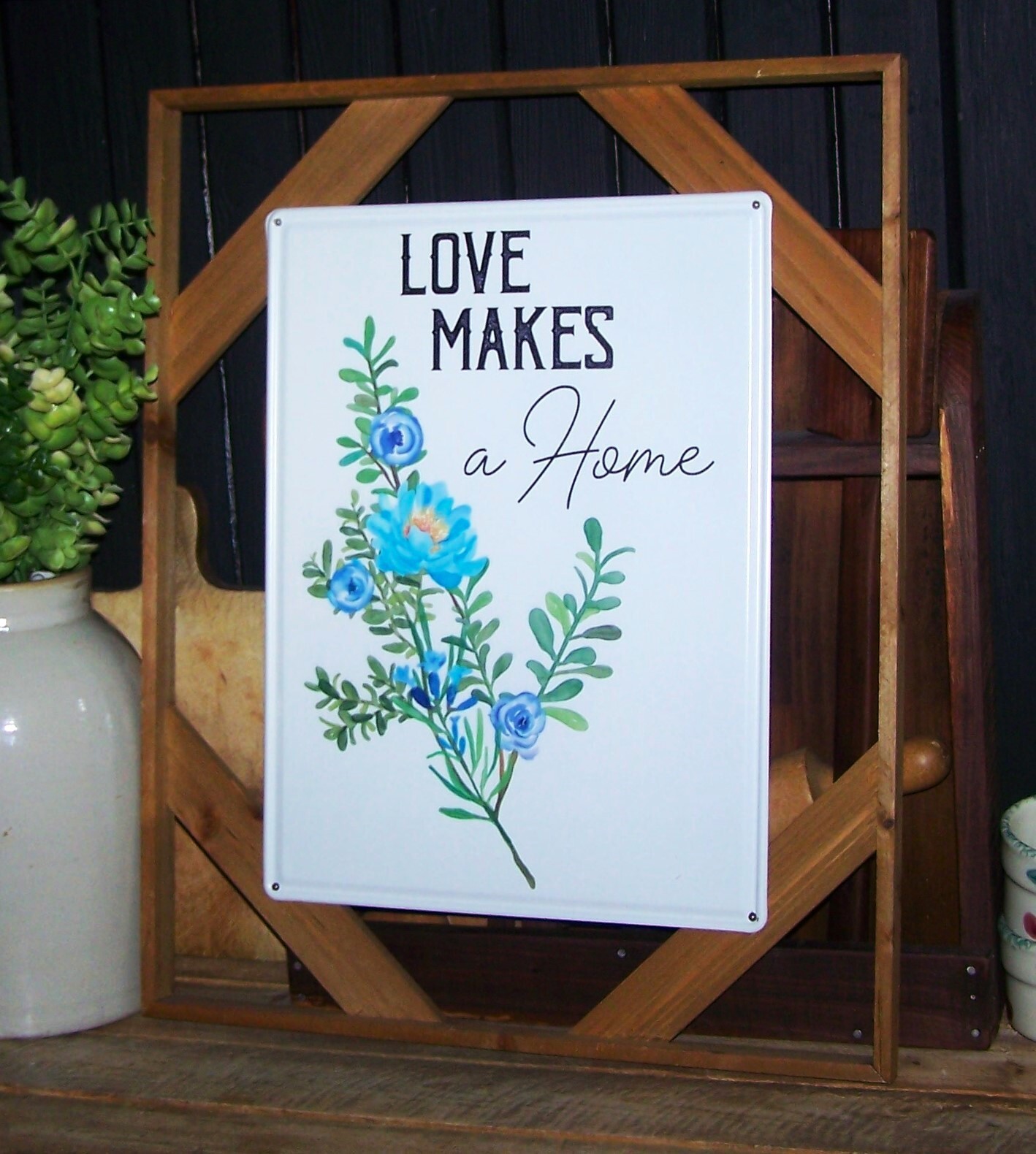 Metal Floral Sign Wood Frame Sawtooth Hooks for Hanging 21-1/2 x 17 x 1-1/2 in.