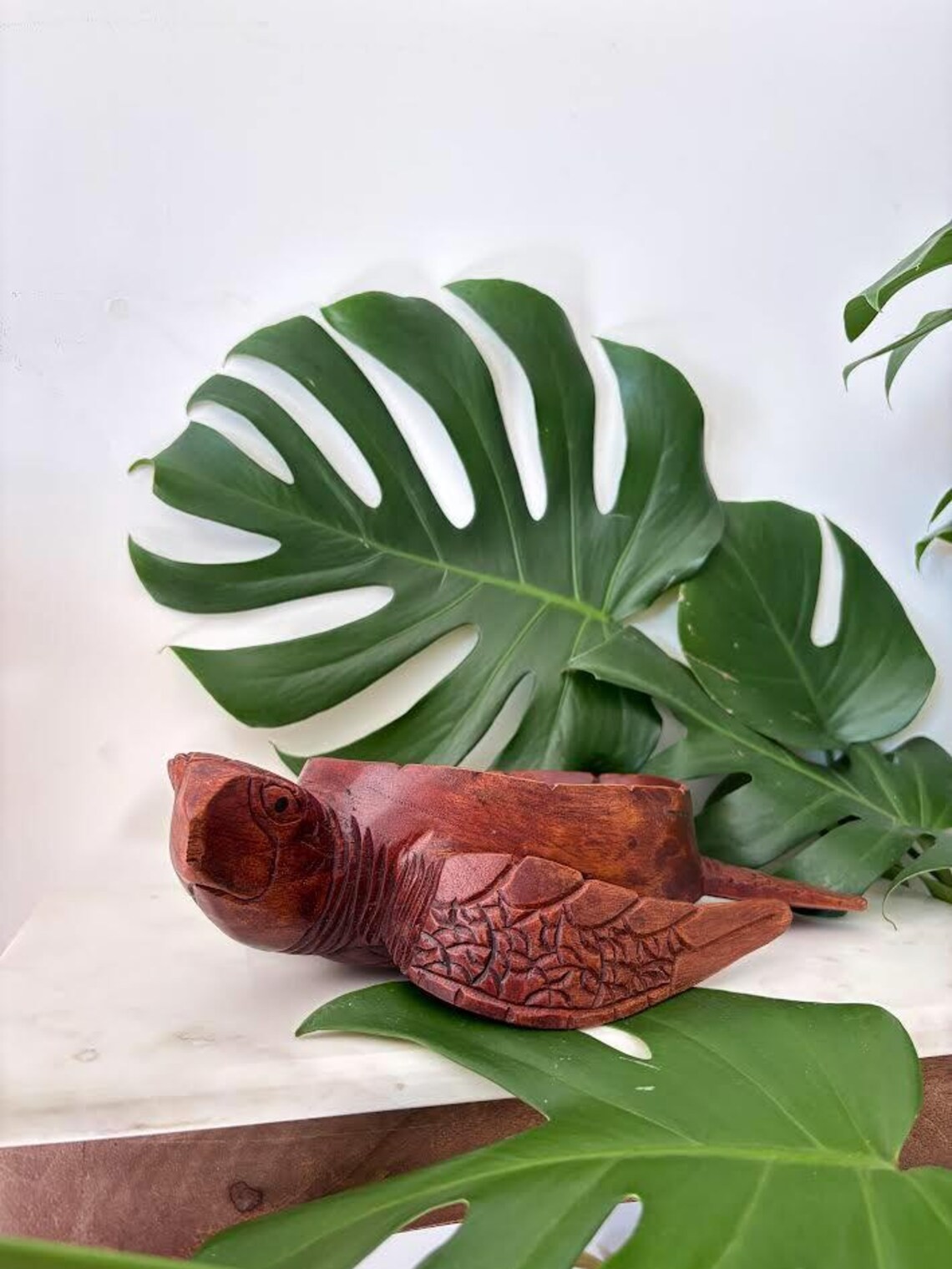 Hawaii Hand Made Home Decor Solid Wood Polynesian 12″ Turtle Honu Dish Bowl