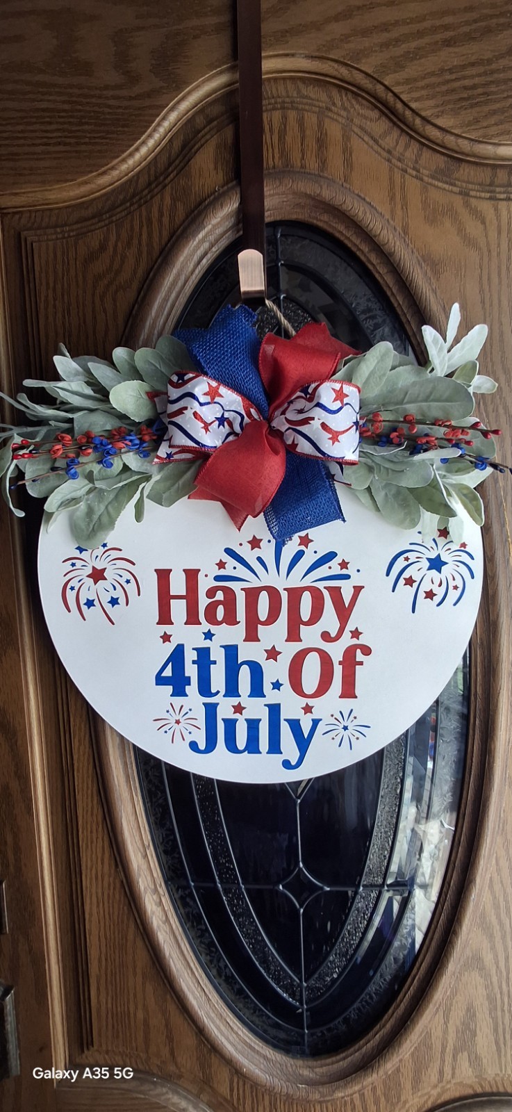 Handmade 18in Wood Door Hanger. Chalk Paint, Bow And Greenery,weathe rproof.