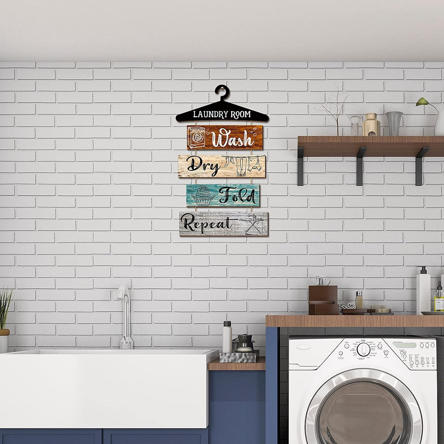Blulu 5 Pieces Laundry Room Decor Rustic Vintage Farmhouse Room Rules Hanging Si