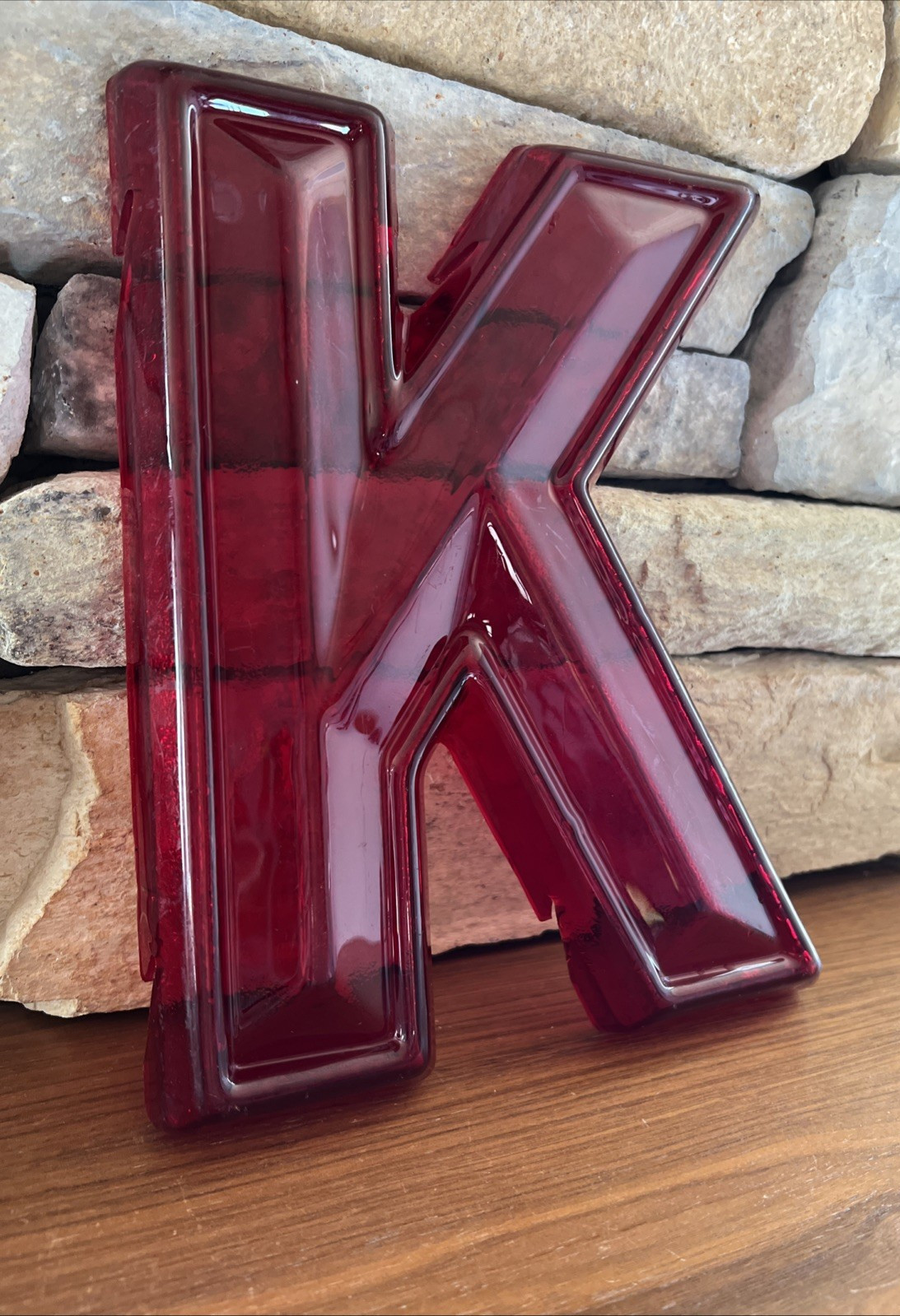 VINTAGE RED TRANSLUCENT MOVIE MARQUEE LETTER K 10″ HIGH X 7 3/4″ WIDE