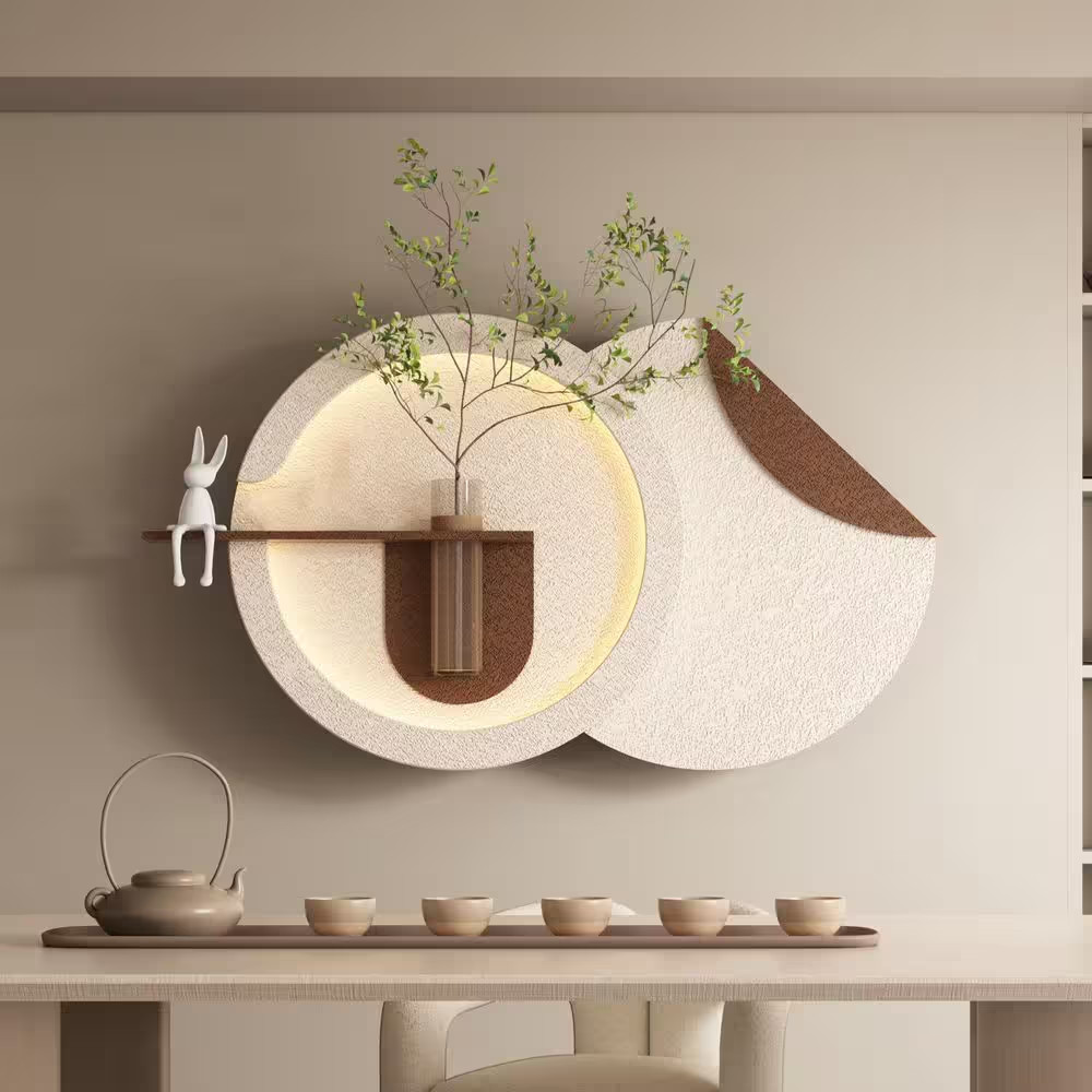 24 In. X 41 In. Light Coffee 3D Art Sculpture Wall Decor with Simulated Greenery