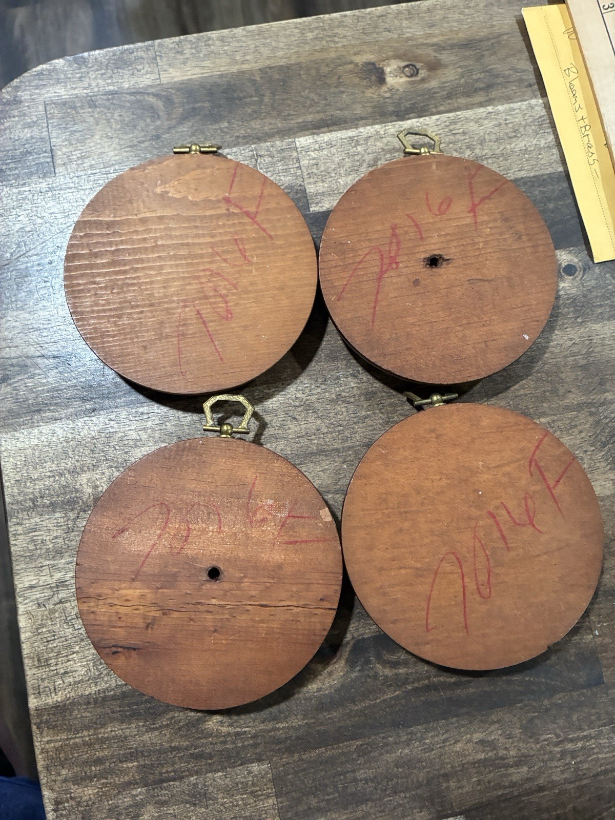 Wooden Ship Illustration Wall Hanging, Round, 4 Inch Diameter, Set of 4