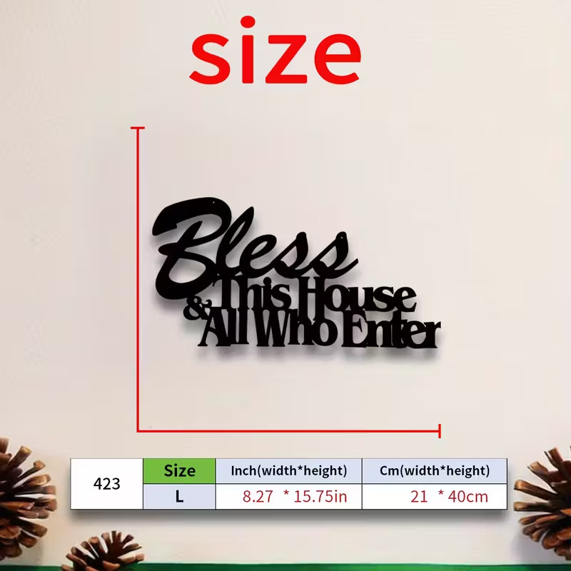 Black Matte Metal “Bless This House & All Who Enter” Wall Art Sign -8″ x 16″