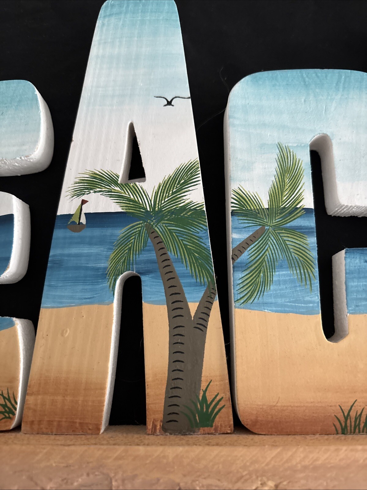 Beach Hanging Standing Wood Decoration Sign Palm Lighthouse Seagull Sail 15x.5”.