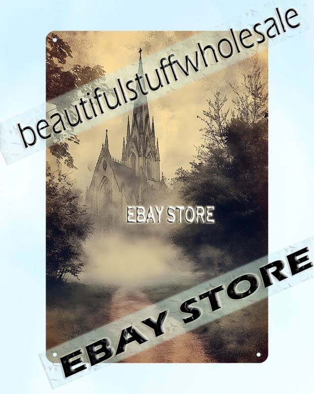 Gothic Tin Sign Poster Woodland Cathedral mystical forest passage