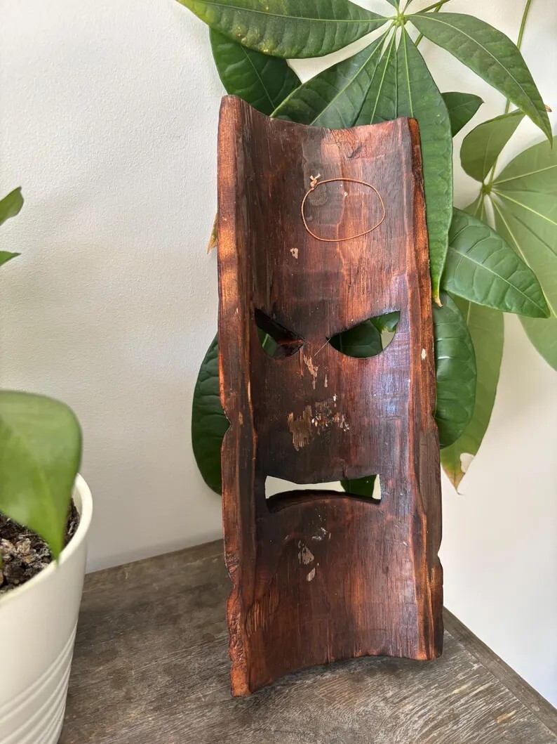 Hawaii Hand Made Carved Wooden 12″ Tiki Painted Mask Wall Decor Hanging Man Cave