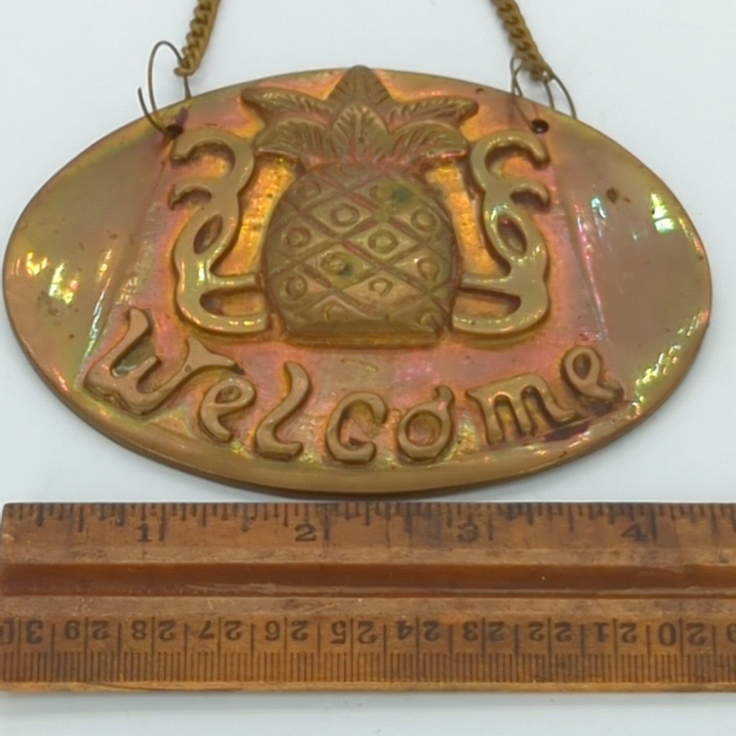 Brass Pineapple Welcome Hanging Plaque 4.5″ x 3.5″ Oval Made in India