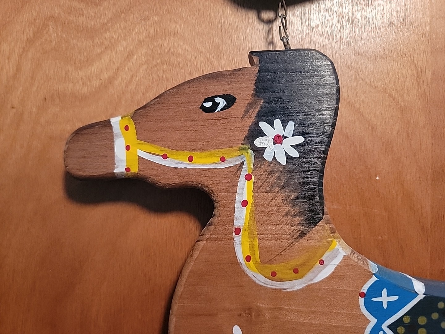 Hanging WELCOME SIGN Wooden Painted Horse Taiwan 20″w by 16″T