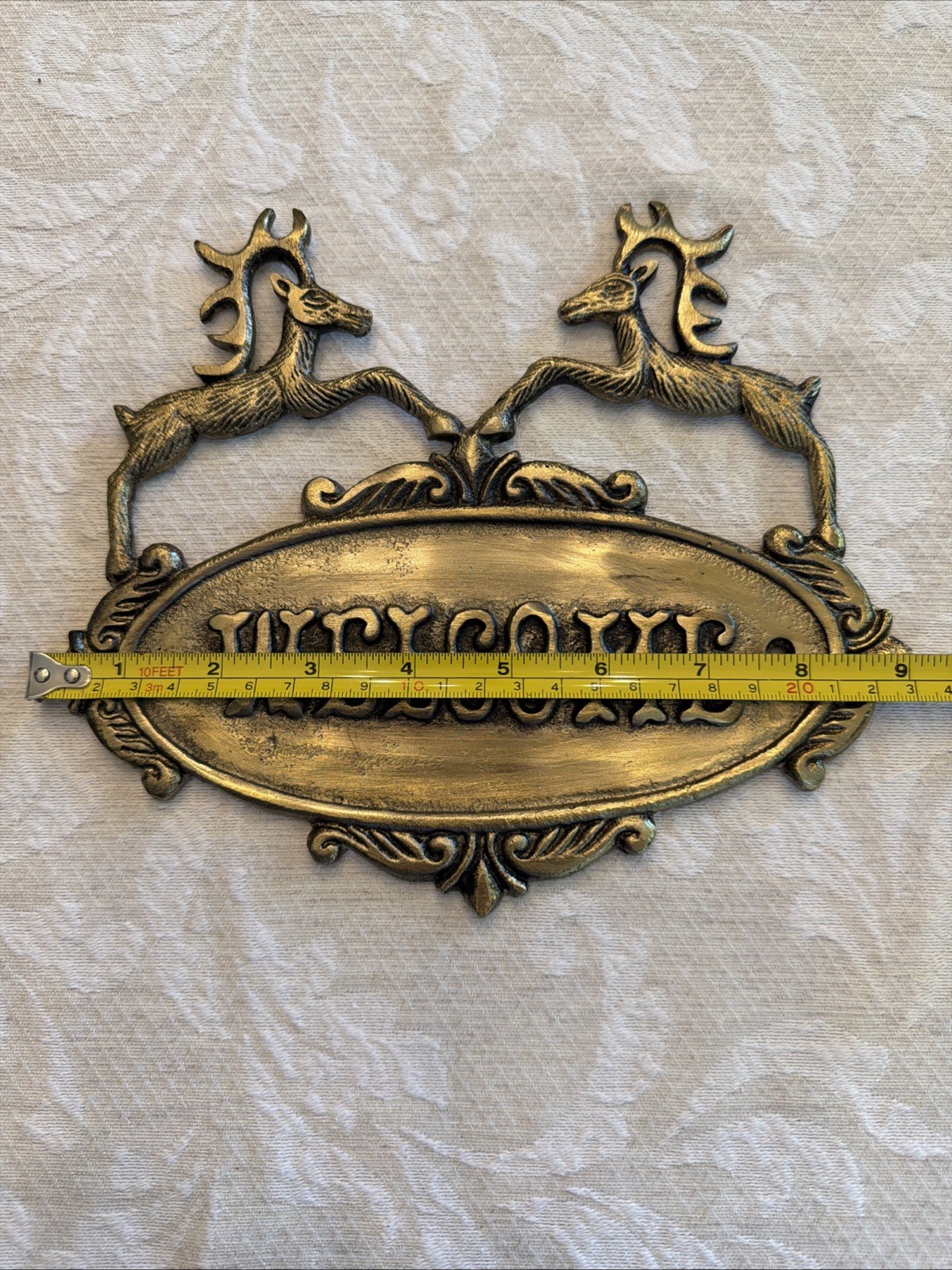 Solid Brass Welcome Sign Deer Lodge Craftsman 9”x 8” Never Used