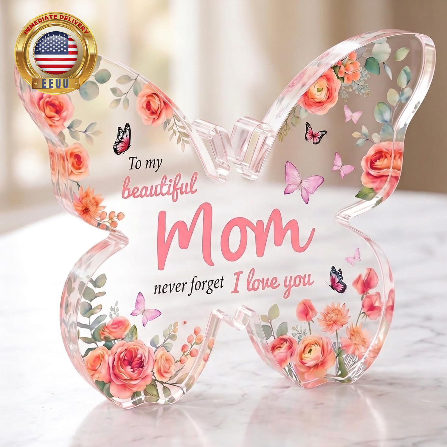 Birthday Gifts for Mom Acrylic Butterfly Plaque – Mothers Day Gifts from Daughte