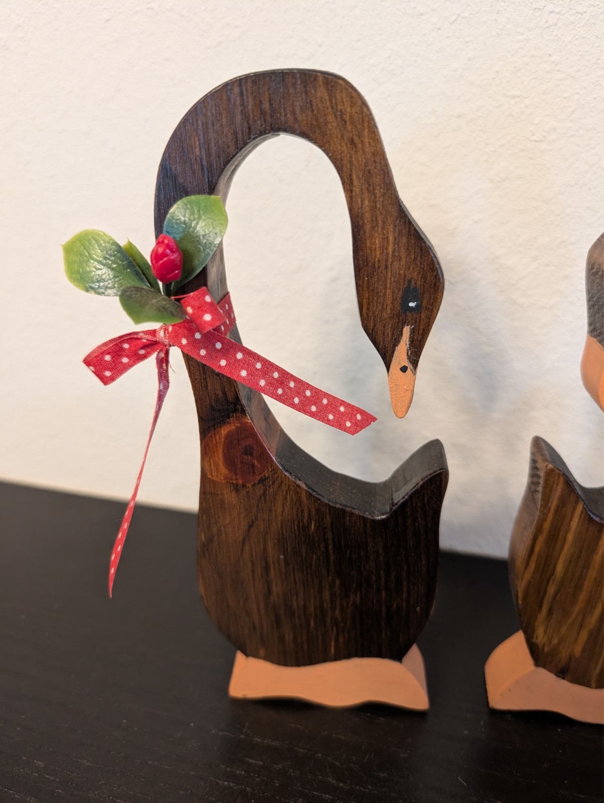 (2) Vtg CUTE 8″ Tall Wooden Goose Handcrafted Decor Country Free Standing