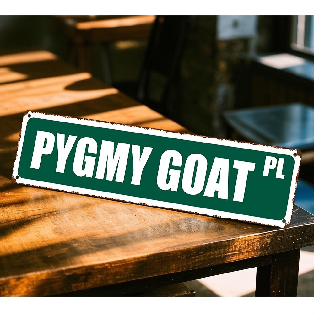 Vintage Goat Iron Sign 10x40cm Rustic Green White Wall Decor