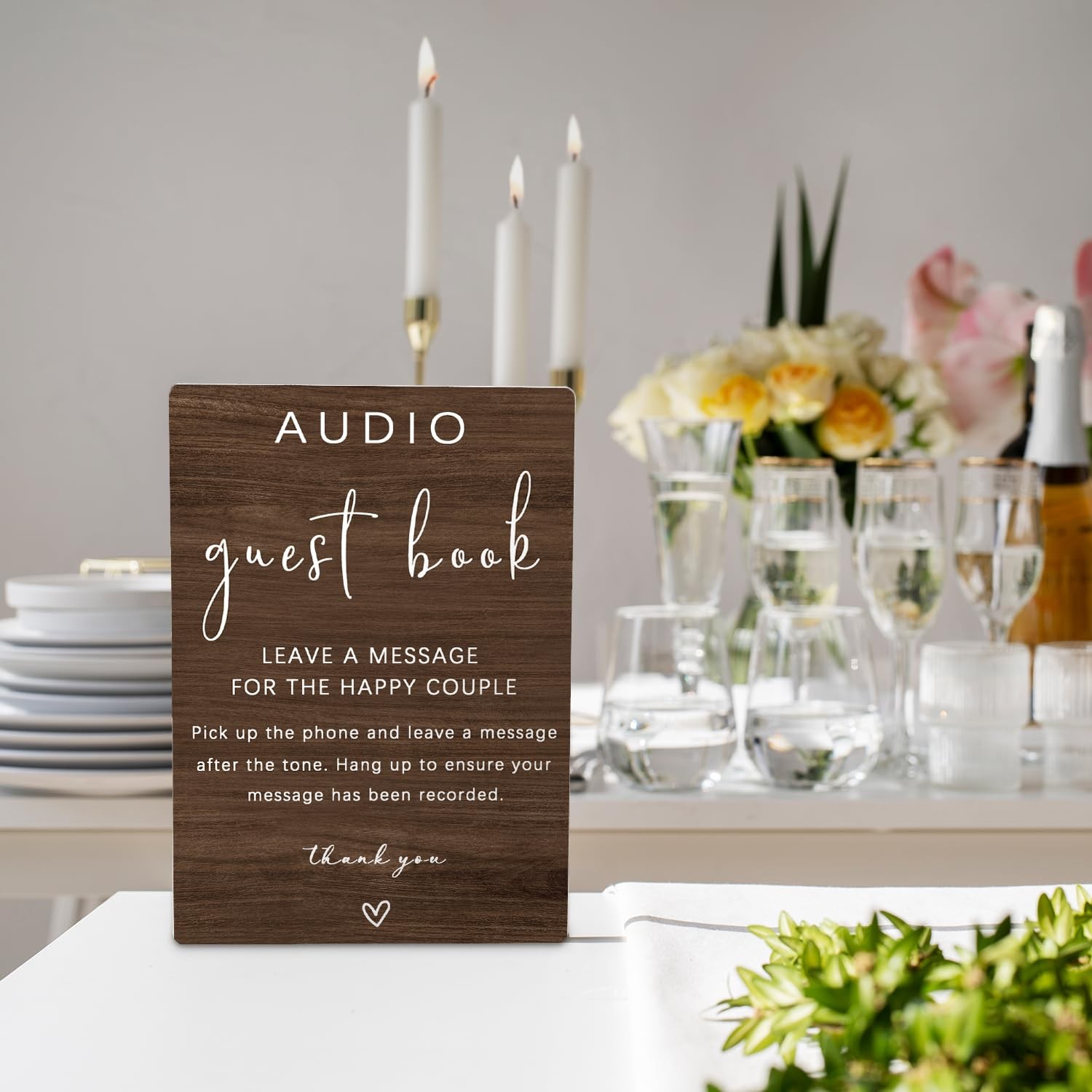 RUNMESS Audio Guestbook Sign, Audio Phone Guestbook Wooden Stand 5x7inch, Wed…