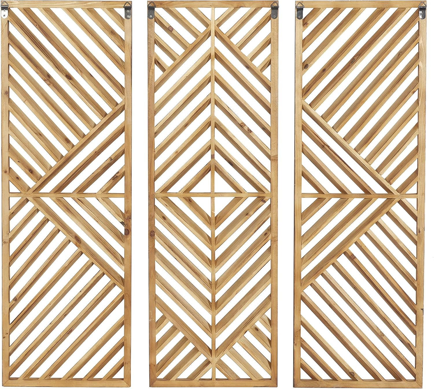 Set of 3 Brown Wood Geometric Wall Art Sculptures, 12″W x 35″H