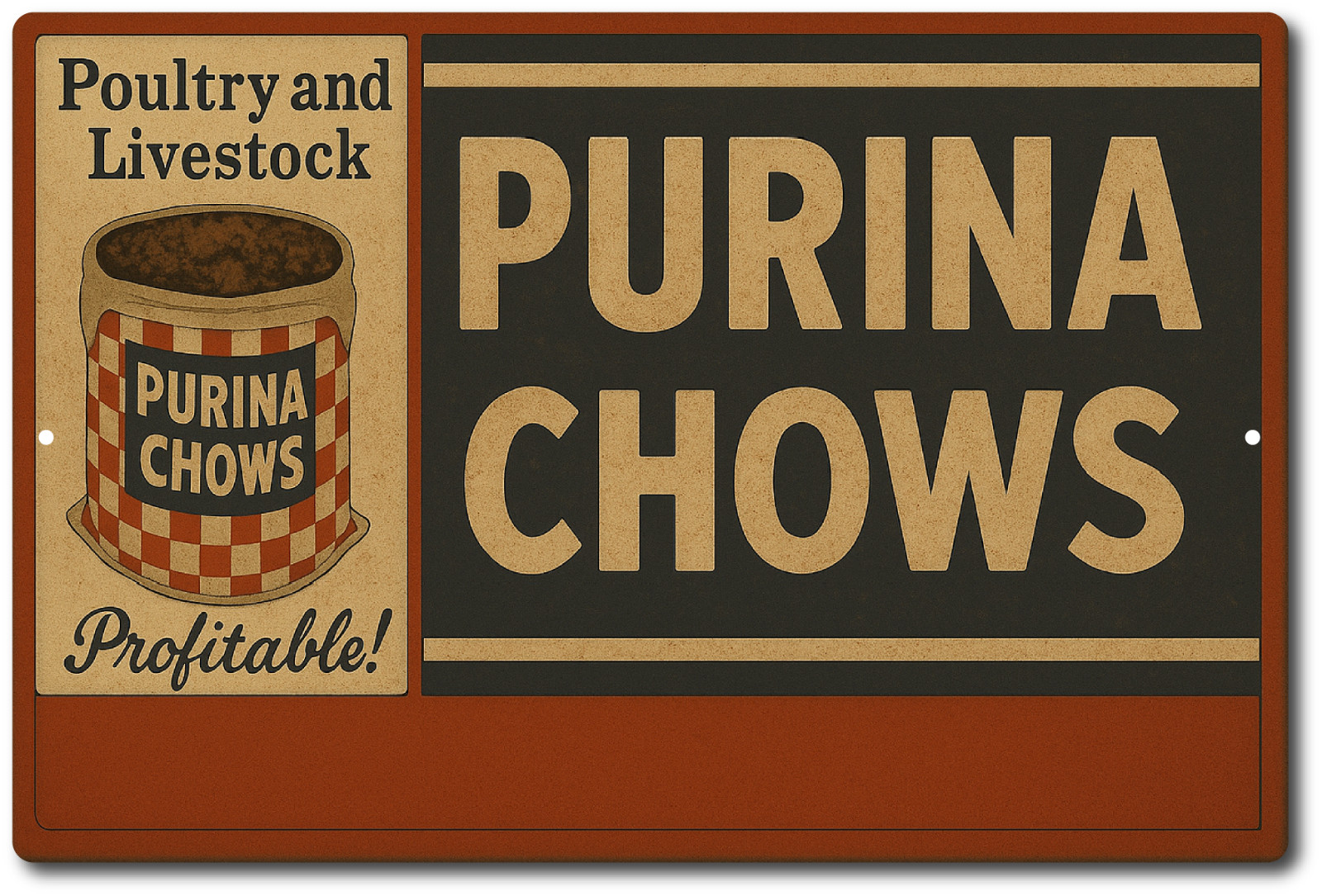Rustic Purina Chows Tin Sign Vintage Retro Farm Poultry Livestock Feed Decor