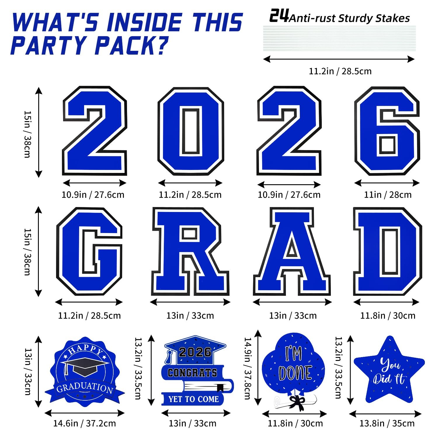 Graduation Decorations 12Pcs Waterproof Blue Graduation Yard Signs Class of 2026