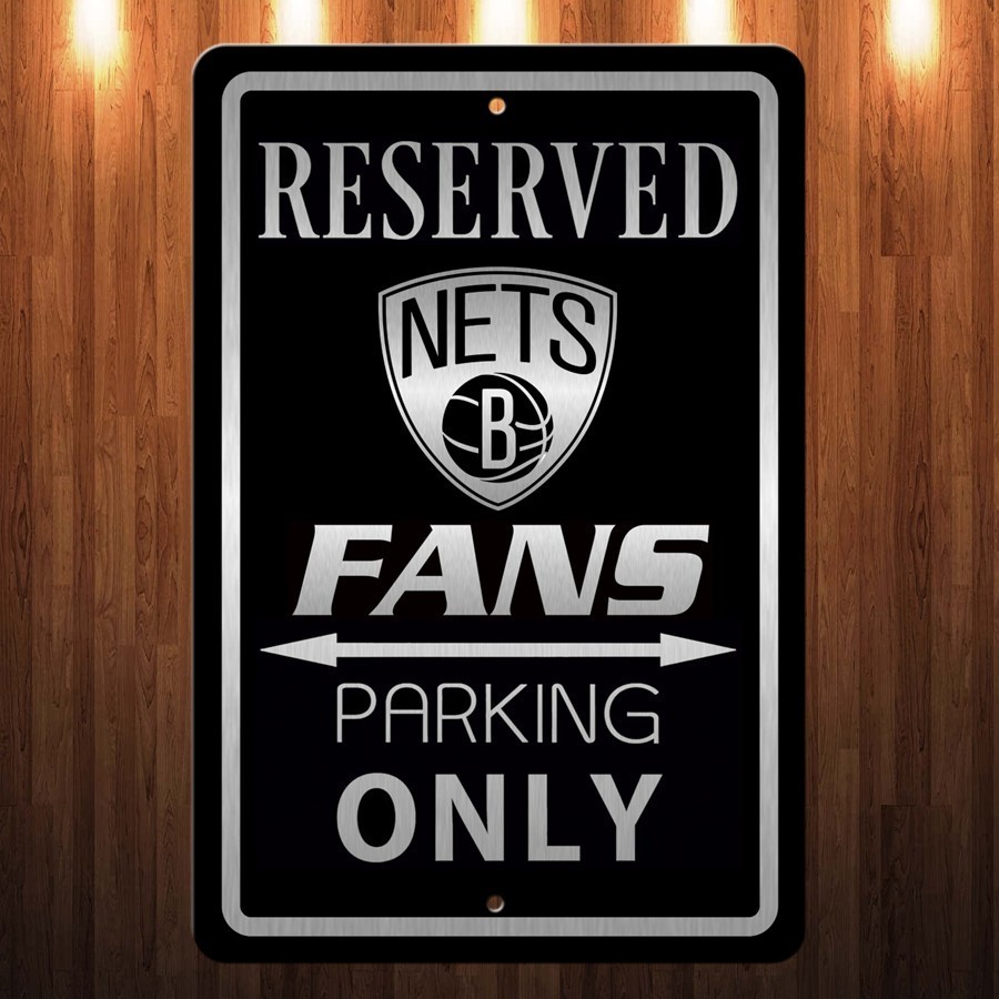 Laser etched engraved Brooklyn Nets Fans Parking Sign Brushed Aluminum 8 x 12