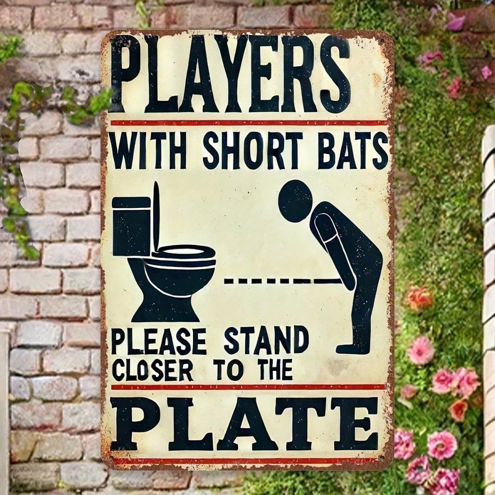 Vintage 8×12 Inch Aluminum Sign Funny Bathroom Players Short Bats Wall Art Decor