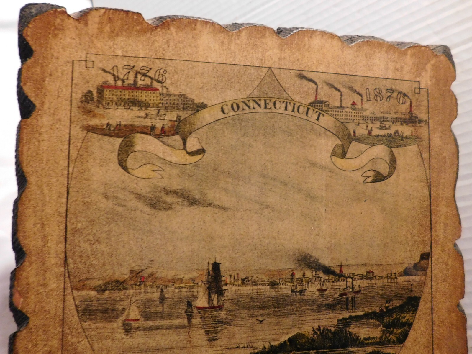 Vintage City of New Haven Connecticut 1776-1876 Wood Hanging Plaque