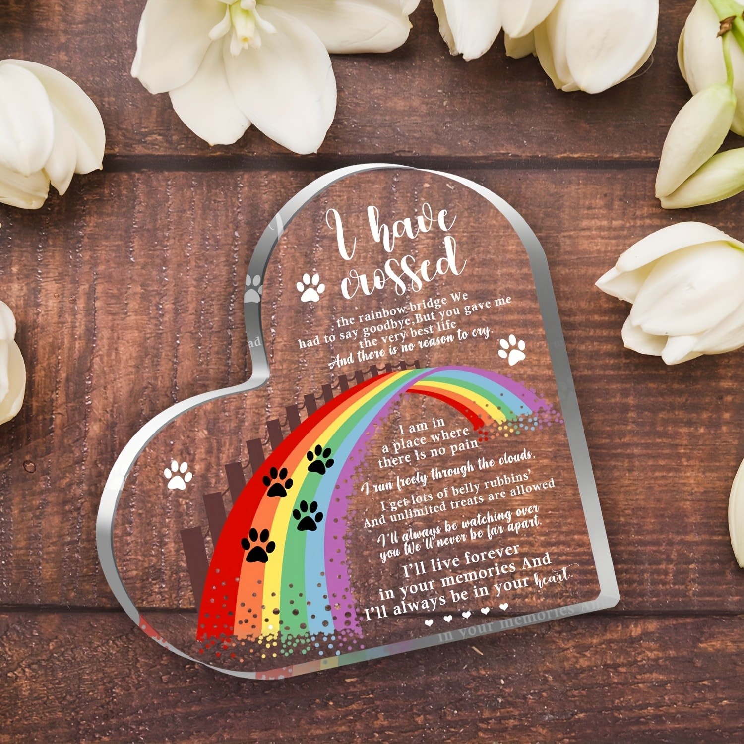 Rainbow Bridge Pet Memorial Acrylic Heart Plaque Dog/Cat Loss Remembrance Gift