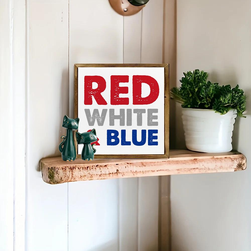 Red White & Blue Patriotic Typography Wall Art, Holiday Home Decor