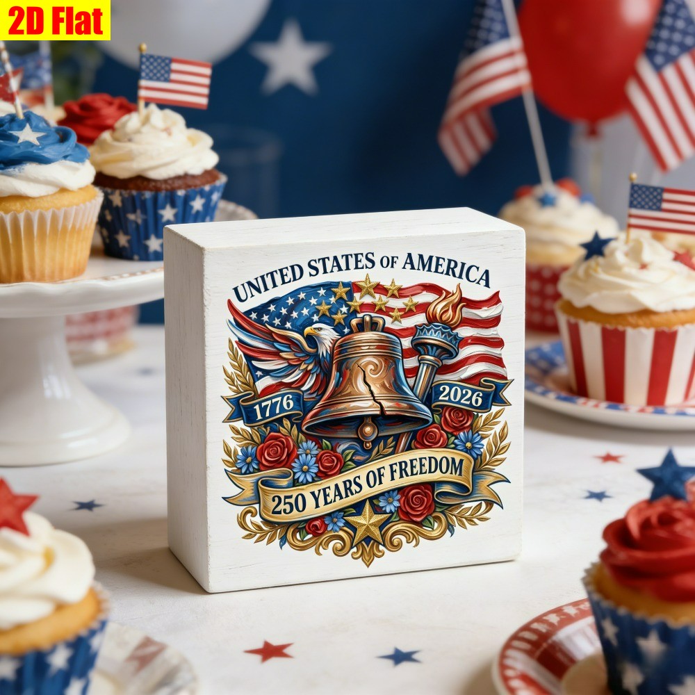 4th of July 250th Anniversary USA Wooden Box Sign Patriotic Liberty Bell Decor