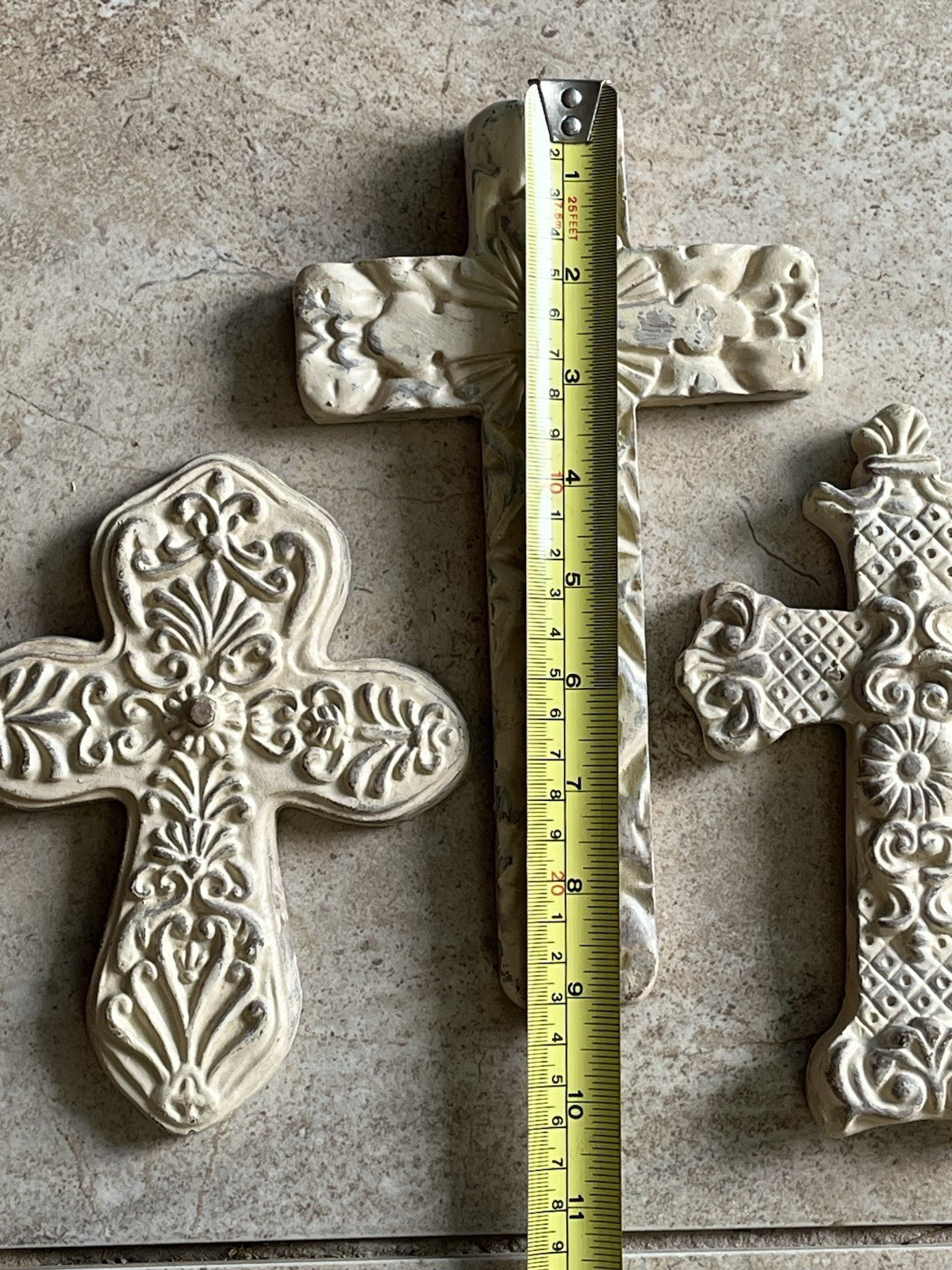 Wall CROSS Set Lot of 3 Shabby Cottage Farmhouse Distressed Carved-look Resin
