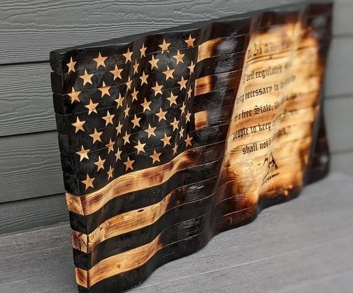 2nd amendment flag wavy wood flag Wooden American Flag Burned Personalized Gift