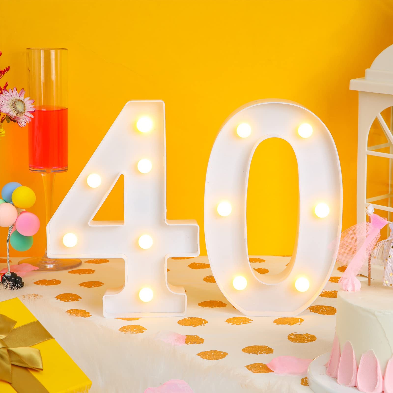 8.7” Birthday Decorative LED Light up Numbers, Glitter Marquee Number Sign f…