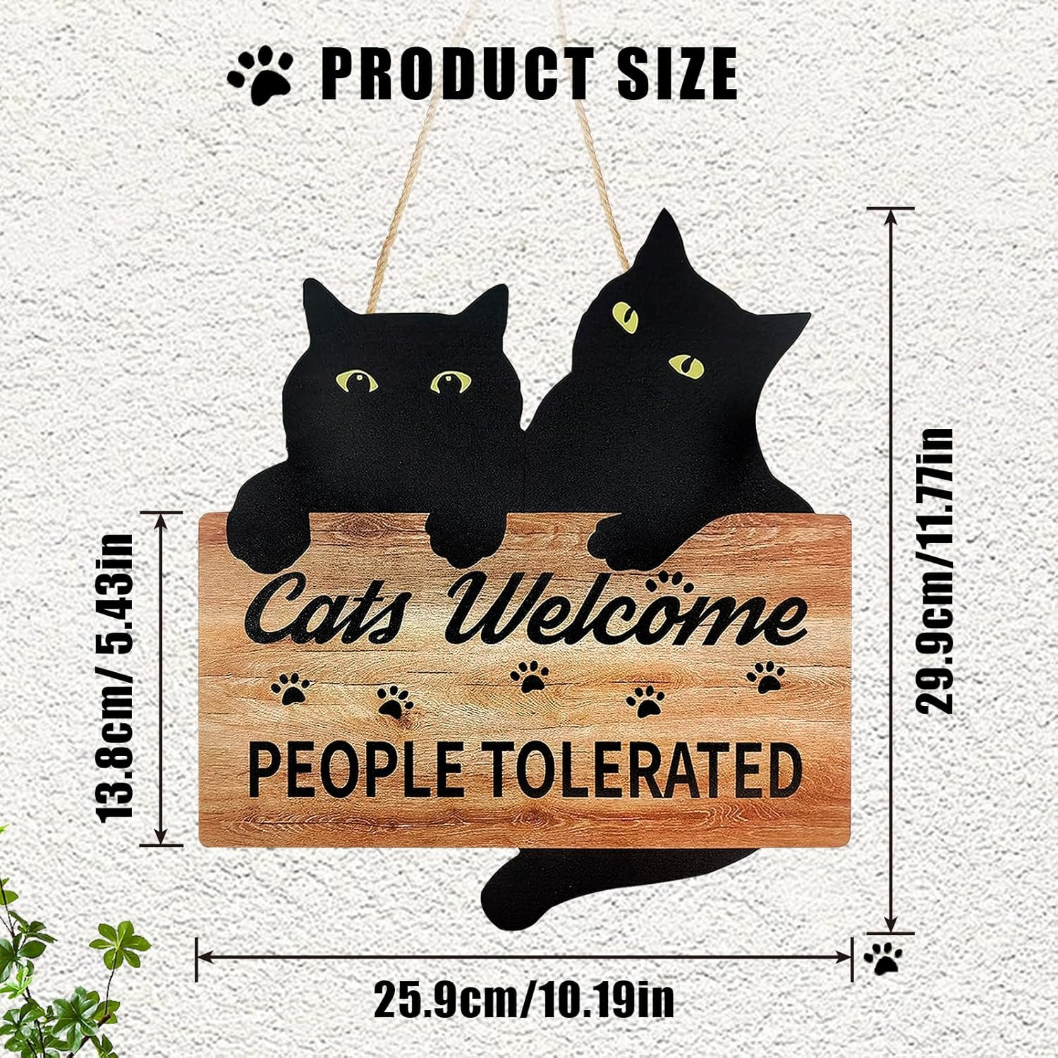 Funny Black Cat Welcome Sign, 10×11 Inches, Wooden Plaque for Cat Lovers