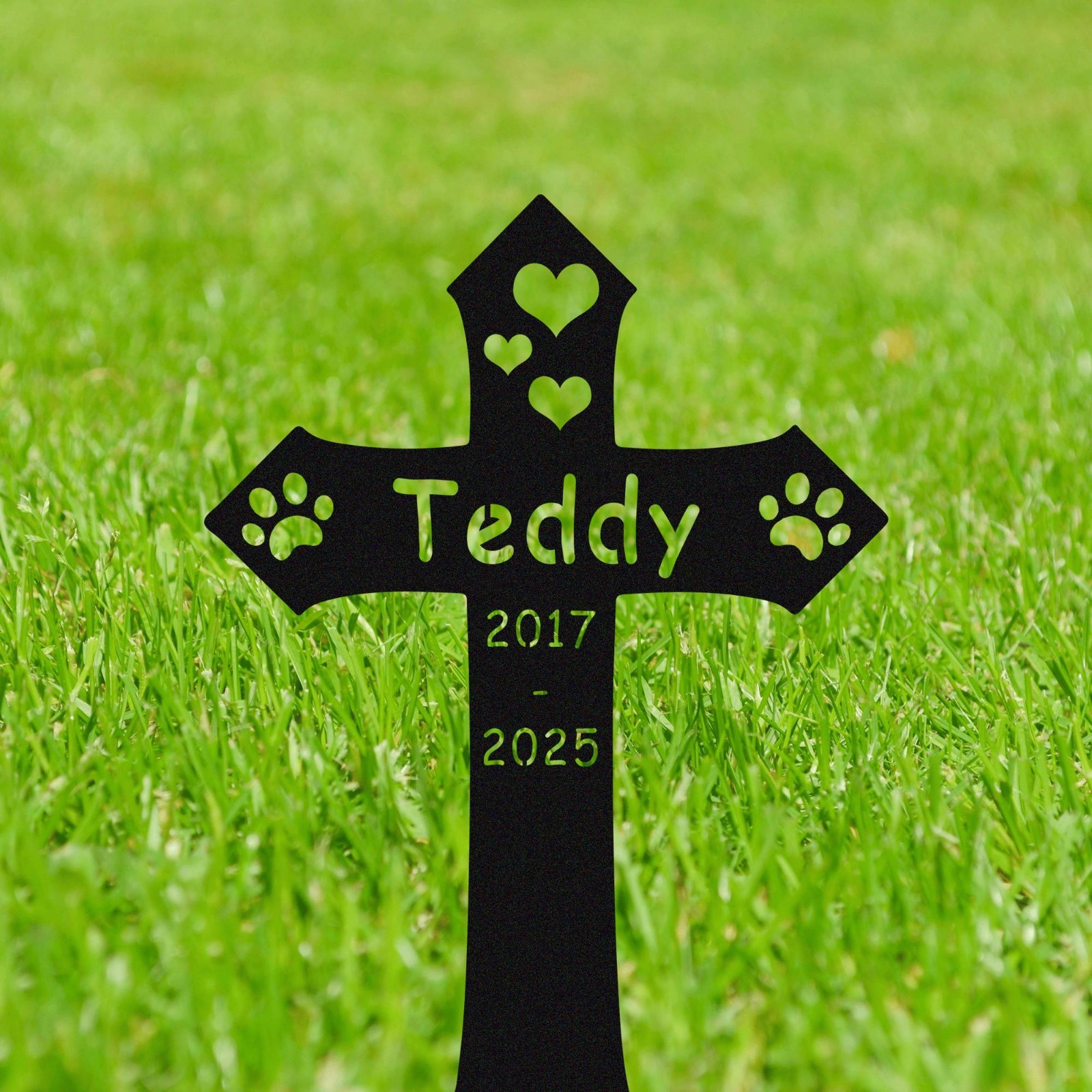 Personalized Pet Memorial Cross Stake, Custom Dog Grave Marker Garden Tribute