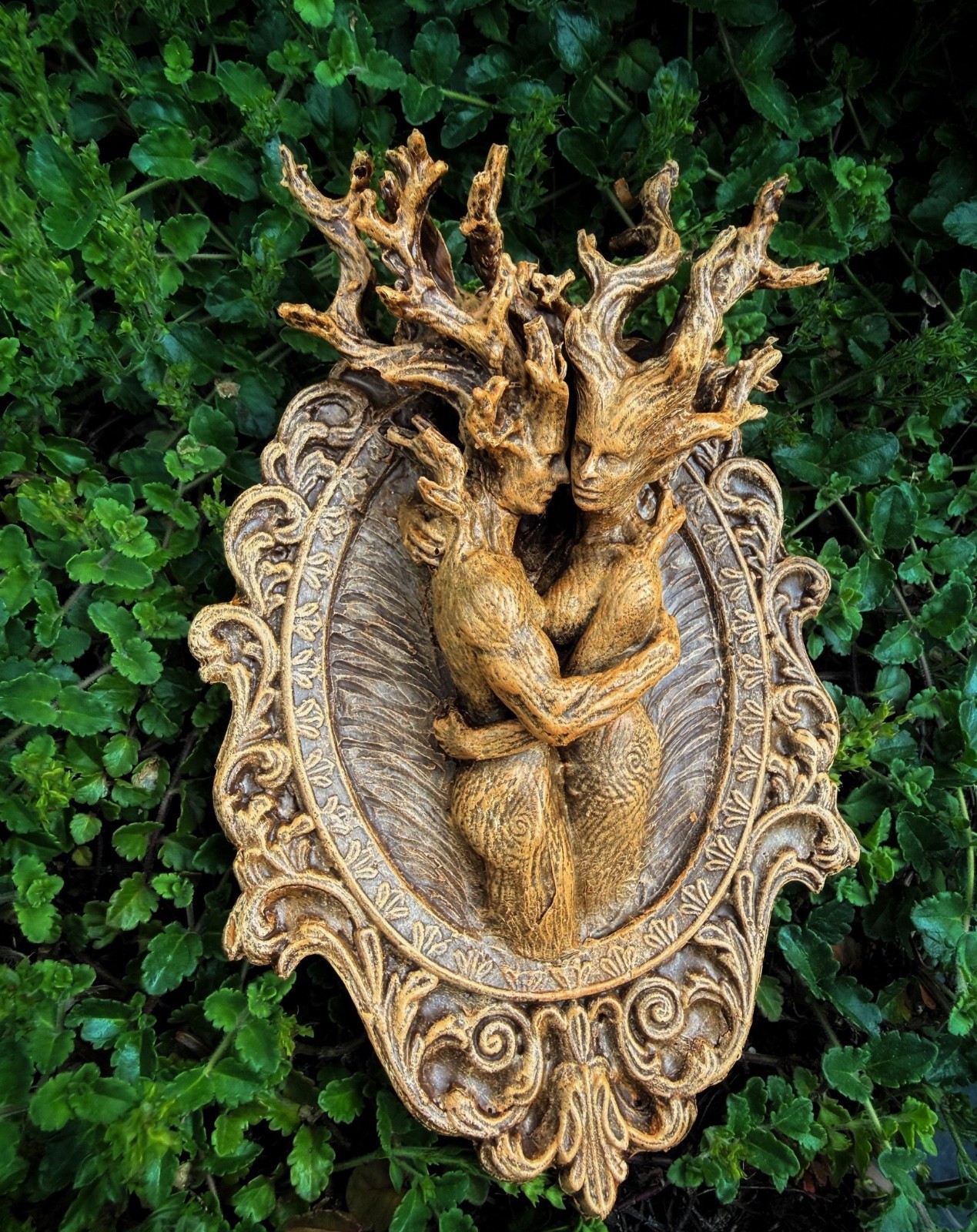 Amor Silvanus Dryads Wall Plaque Resin Tree Spirit Forest Couple Figurine Decor