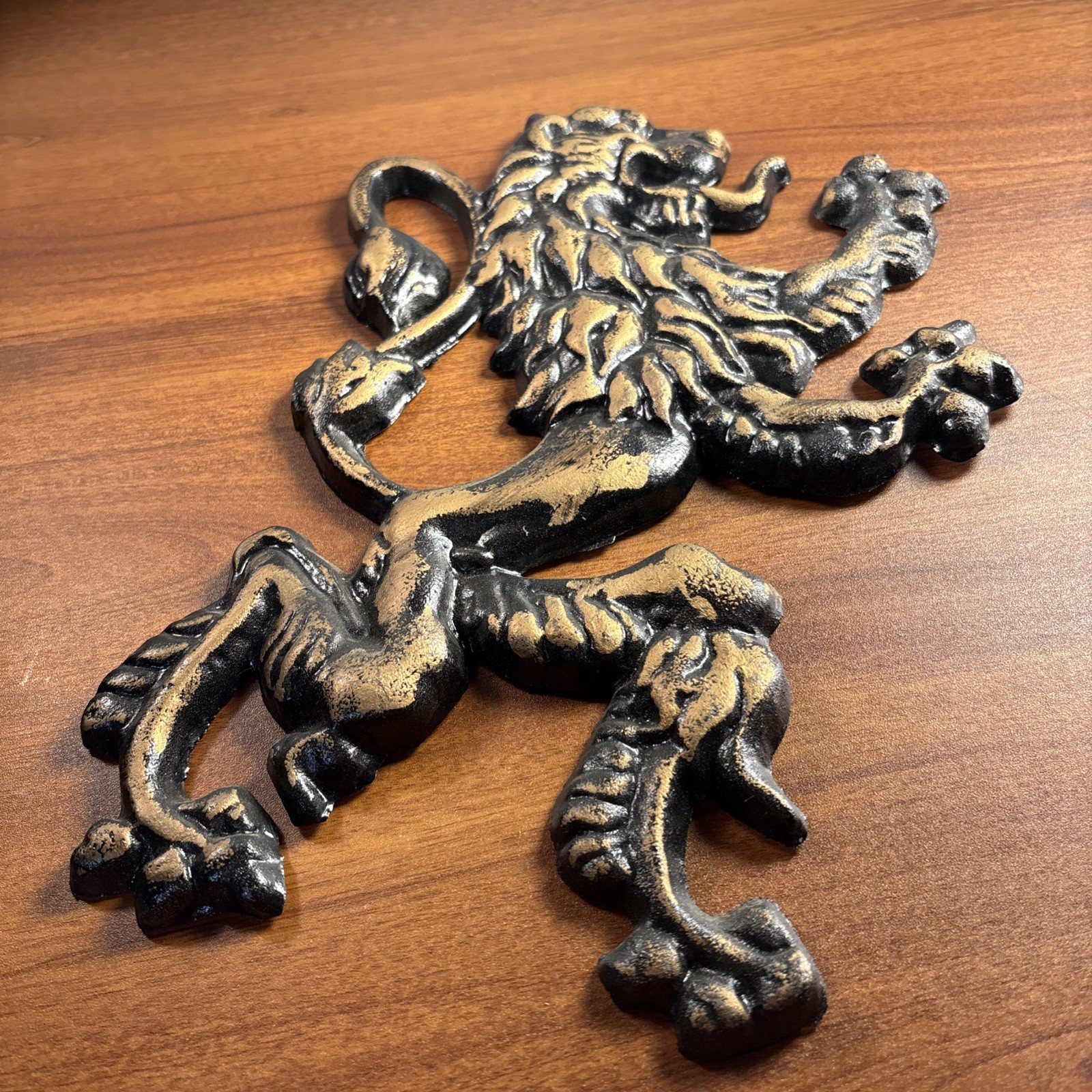 Lion Wall Plaque, Royal Medieval Old World Decor, Metal Art Hand Painted