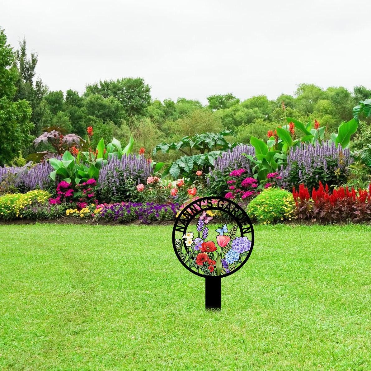 Custom Metal Garden Decor, Personalised Butterfly Flower Sign With Stakes