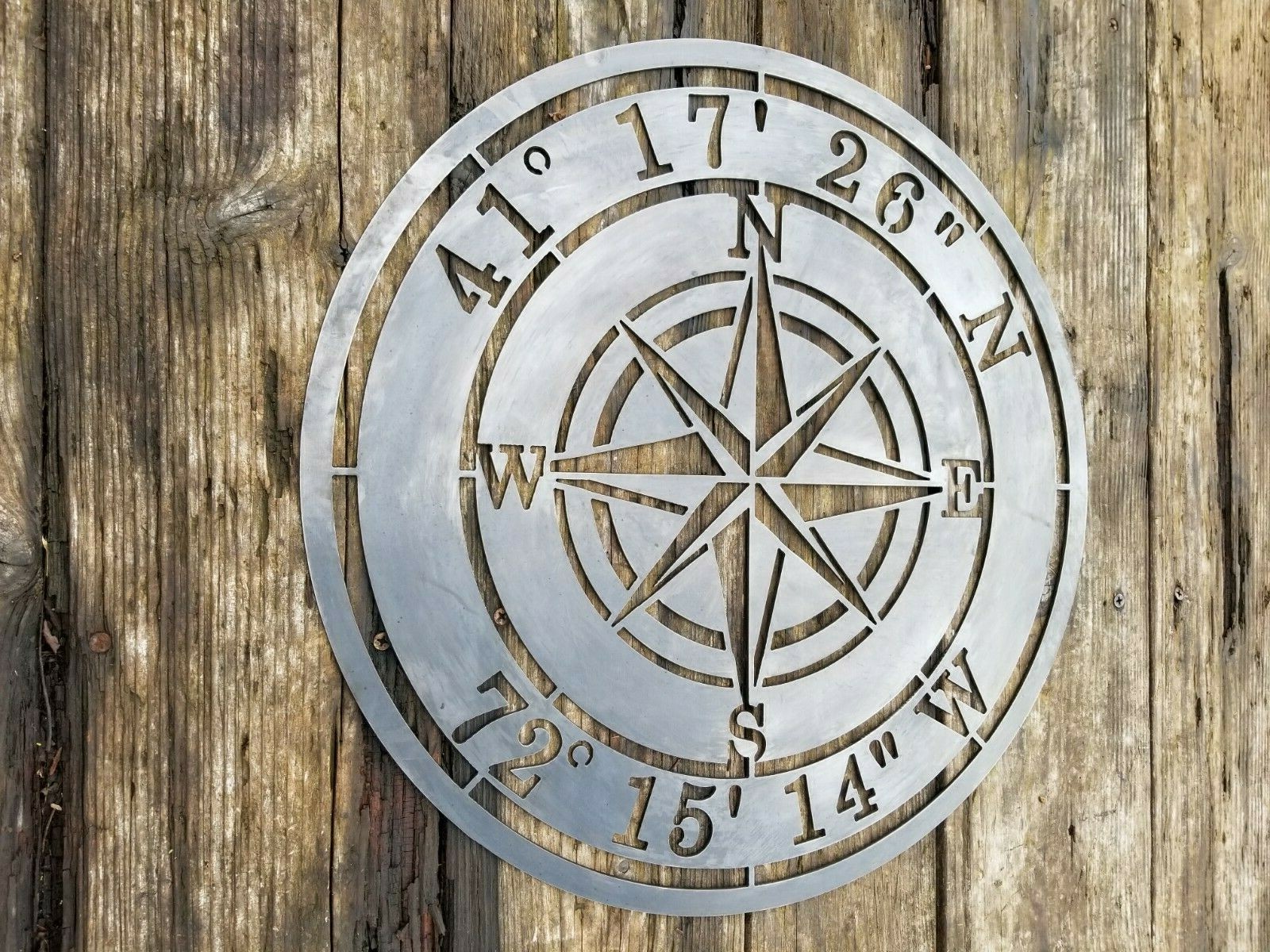 Personalized Compass Rose Metal Sign – Custom Coordinates – Nautical Address Wal