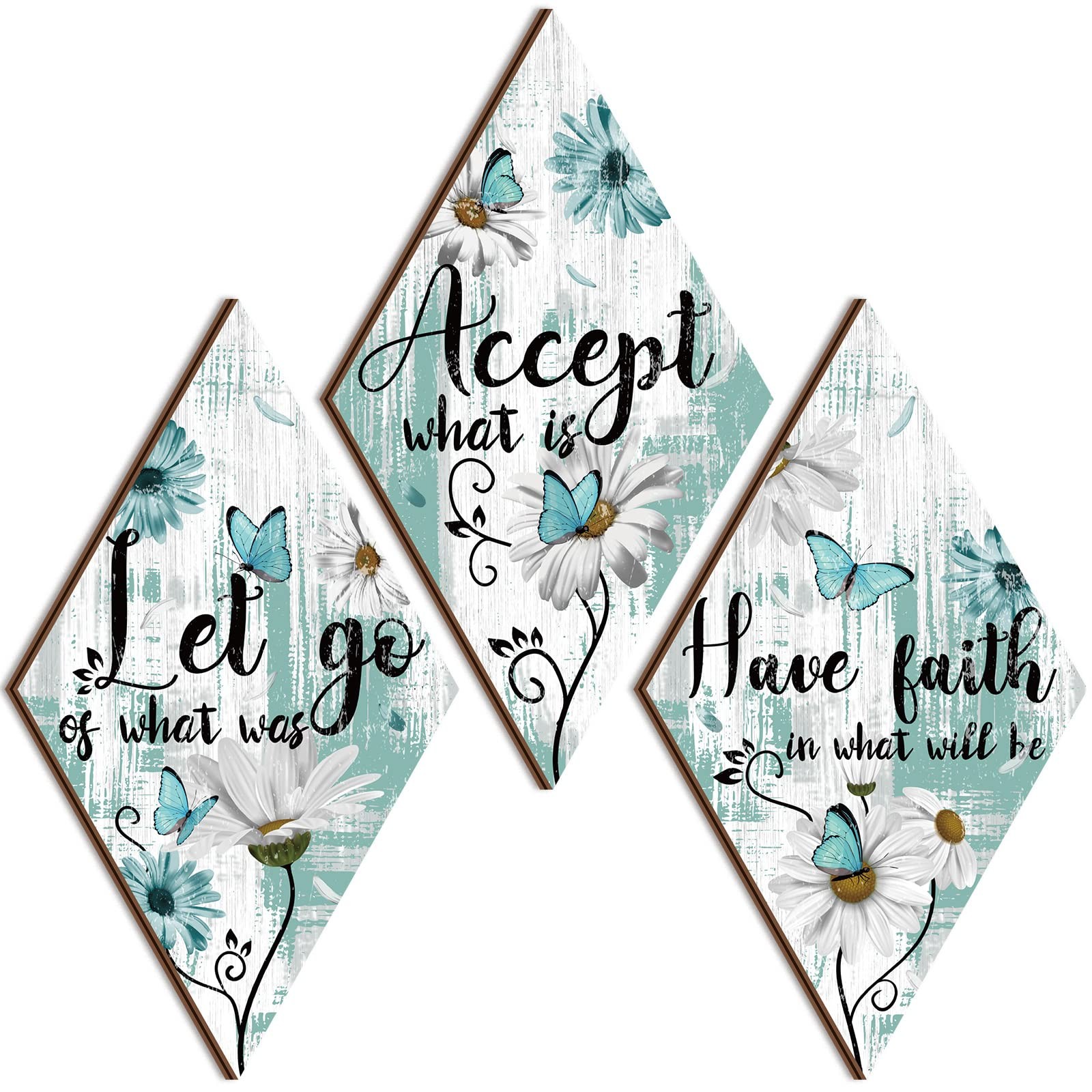 Sintuff 3 Pcs Wooden Wall Decor for Bedroom Inspirational Rustic Flower Wall