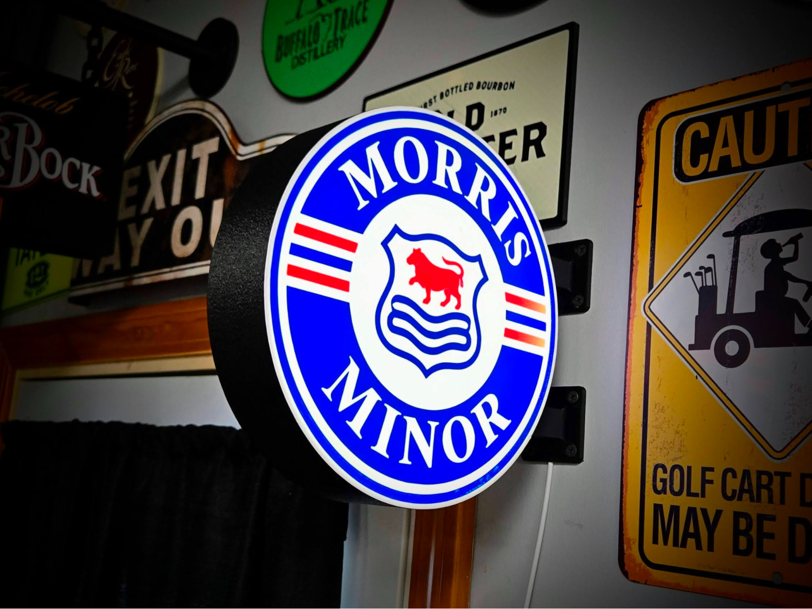 Morris Minor LED Lightbox Sign 3D Printed Round Wall Mount Man Cave Garage Decor