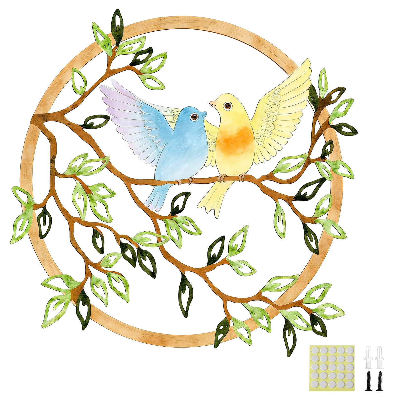 11.5″ Colorful Wooden Hollow Wall Art Decor Bird On Tree Branch Green Leaves …