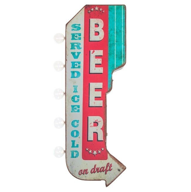 Beer On Draft Metal LED Sign Vintage Room Marquee Cave Home Man Ice Cold Bar Tap