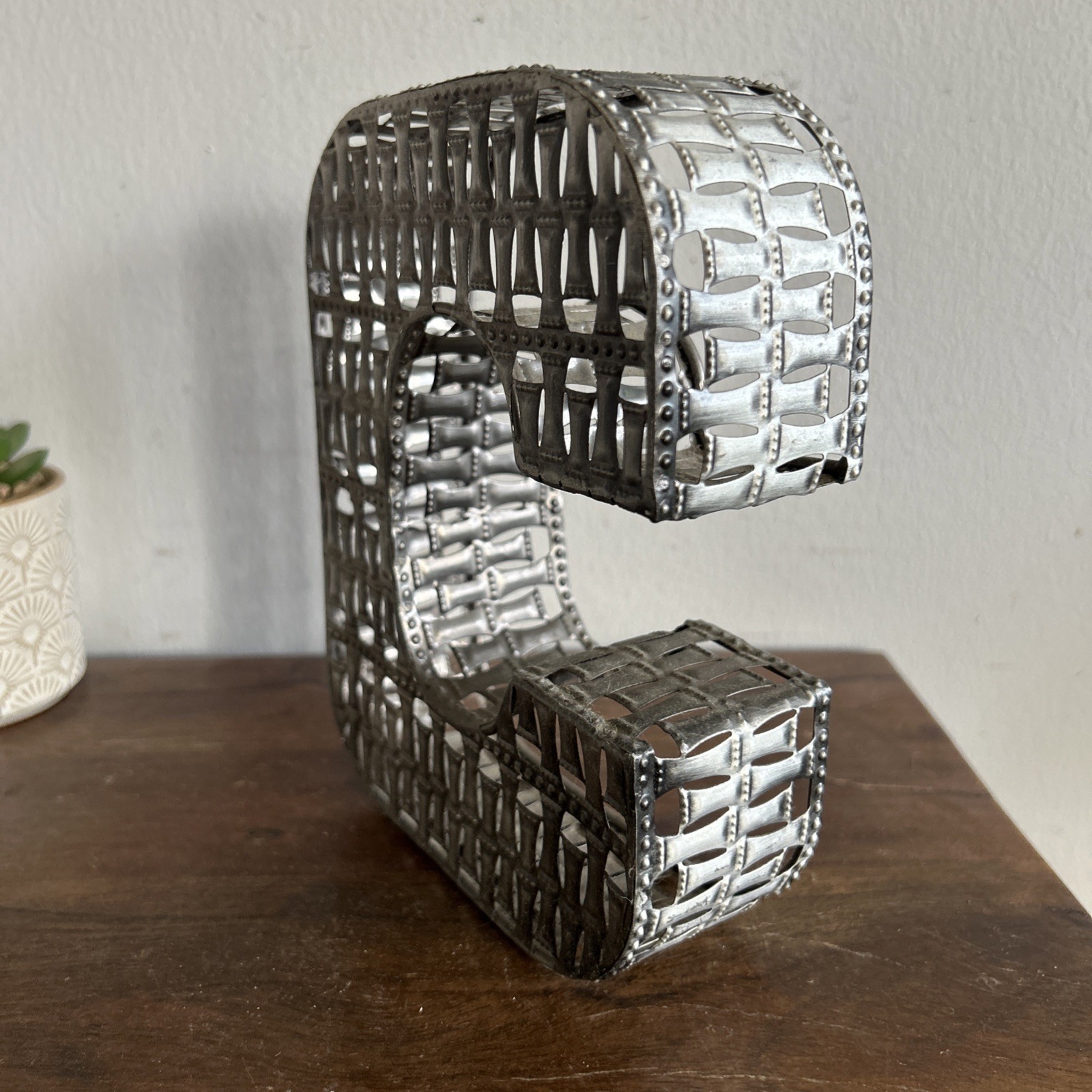 Decorative Metal Block Letter ‘C’ – Silver Filigree Shelf Or Wall Decor 7 In