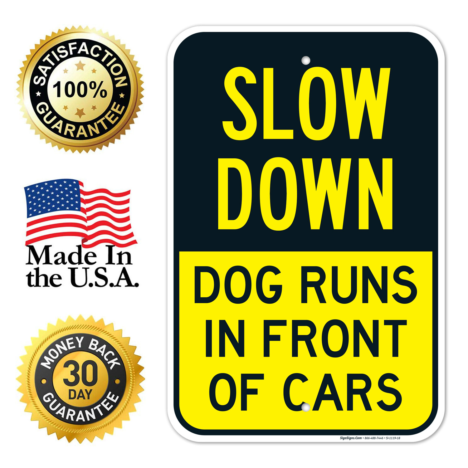 Dogs At Play Sign, Slow Down Dog Runs In Front Of Cars,